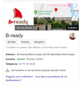 Copie écran Fiche Google Business b-ready